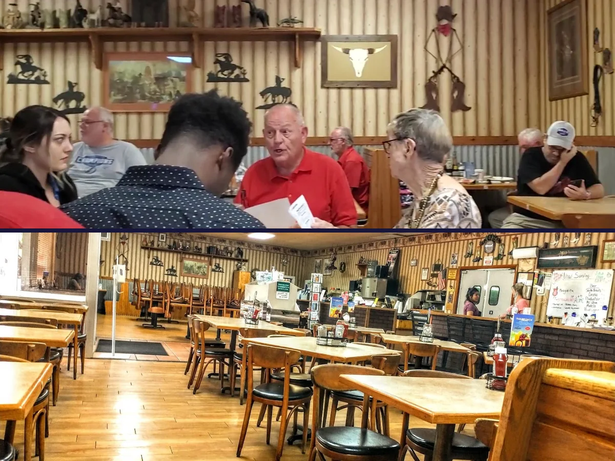 Counter seats in a classic diner interior.