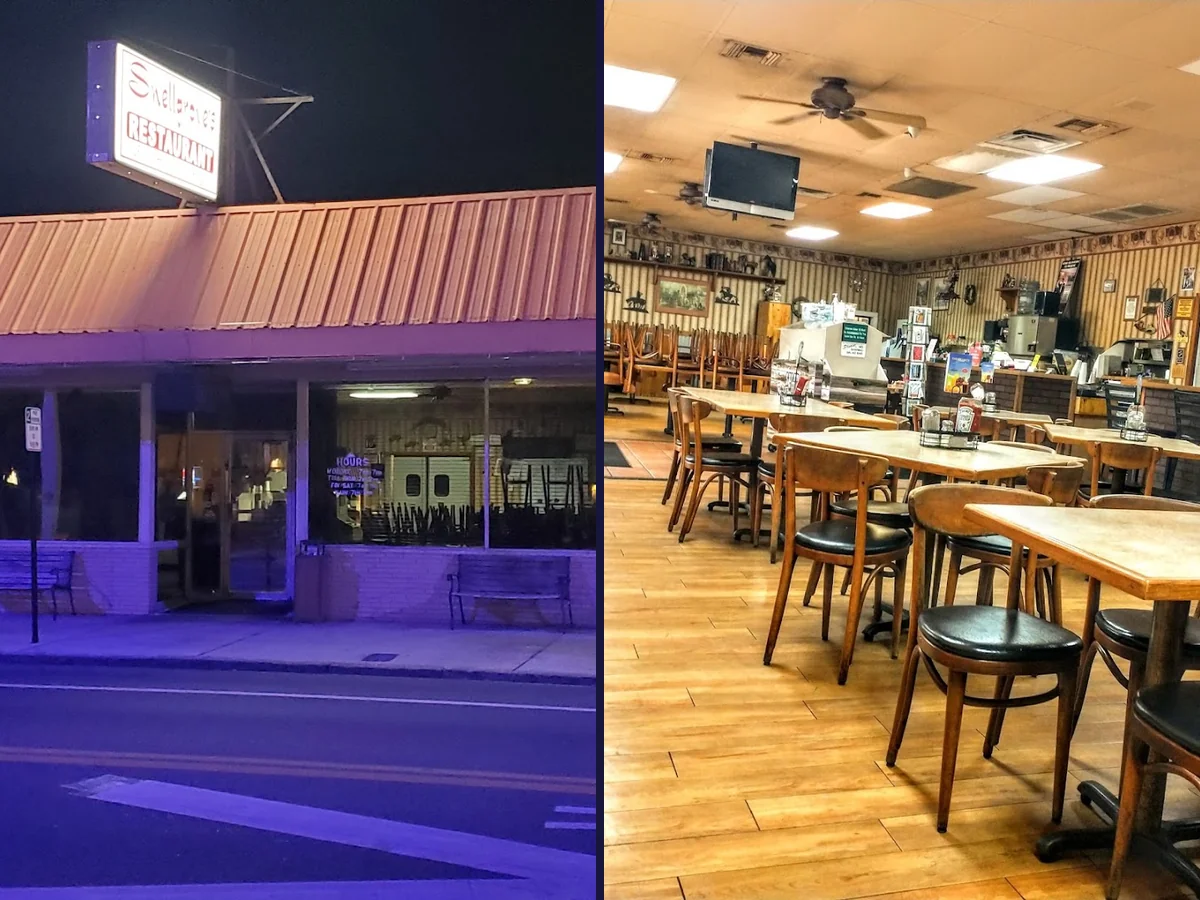 Counter seats in a classic diner interior.